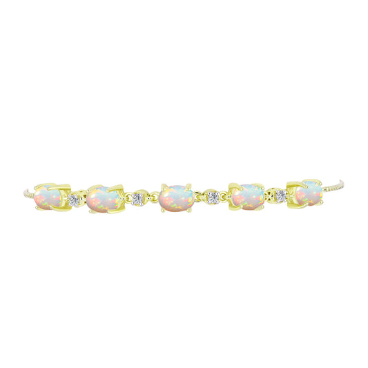Pulseira de Prata com Banho de Ouro com Opala da Etiópia de Lega Dembi e Topázio Branco  Contraste: Cabeca de Veado (800)