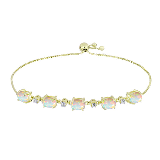 Pulseira de Prata com Banho de Ouro com Opala da Etiópia de Lega Dembi e Topázio Branco  Contraste: Cabeca de Veado (800)