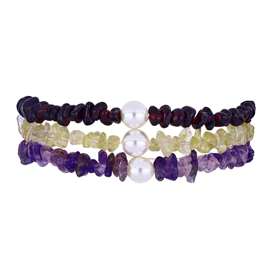 Conjunto com Granada de Barton e Pérola Branca de Água Doce ( Pulseira )