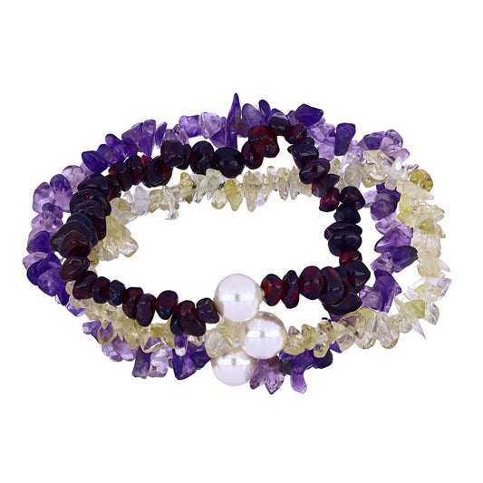 Conjunto com Granada de Barton e Pérola Branca de Água Doce ( Pulseira )