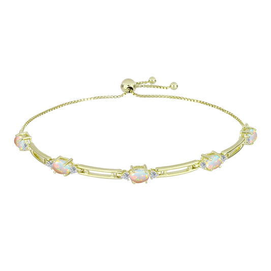 Pulseira de Prata com Banho de Ouro com Opala da Etiópia de Lega Dembi e Topázio Branco  Contraste: Cabeca de Veado (800)