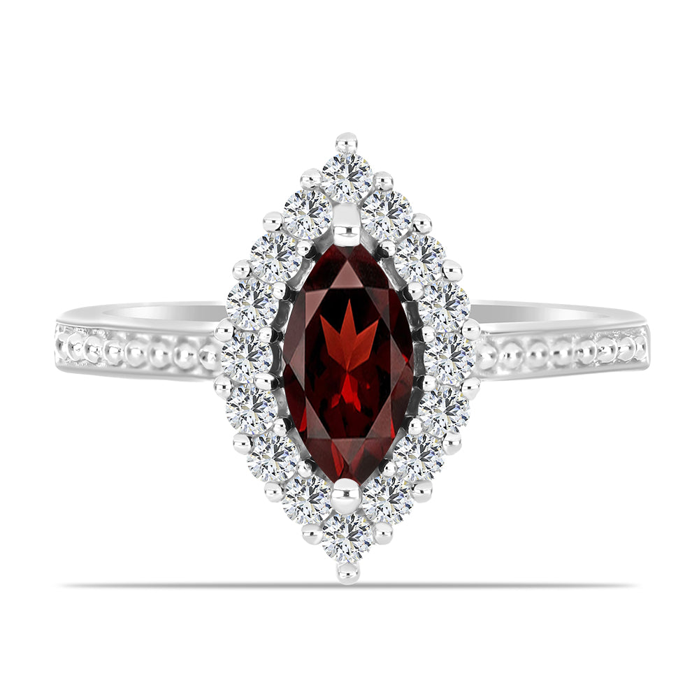 Anel de Prata com Granada de Barton e Topázio Branco