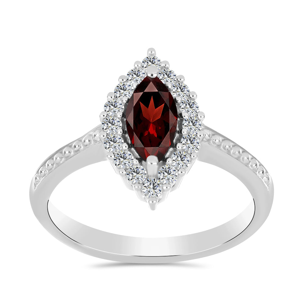 Anel de Prata com Granada de Barton e Topázio Branco 3 