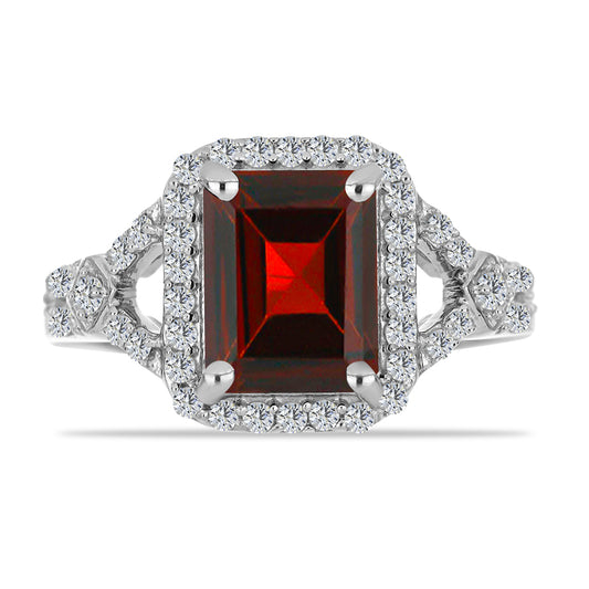 Anel de Prata com Granada de Barton e Topázio Branco  Contraste: Cabeca de Veado (800)