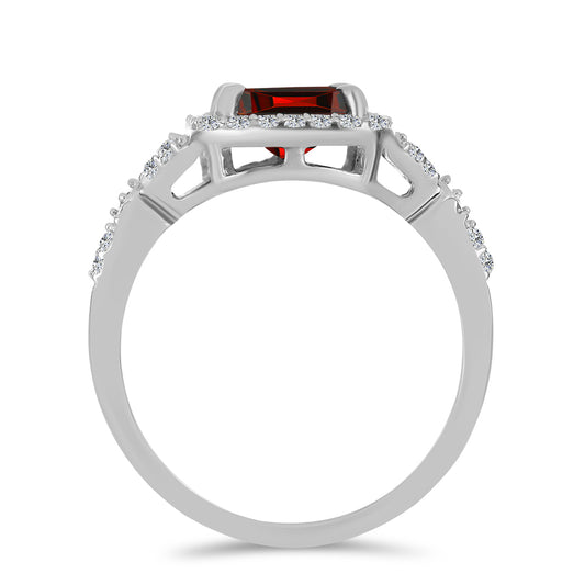 Anel de Prata com Granada de Barton e Topázio Branco  Contraste: Cabeca de Veado (800)