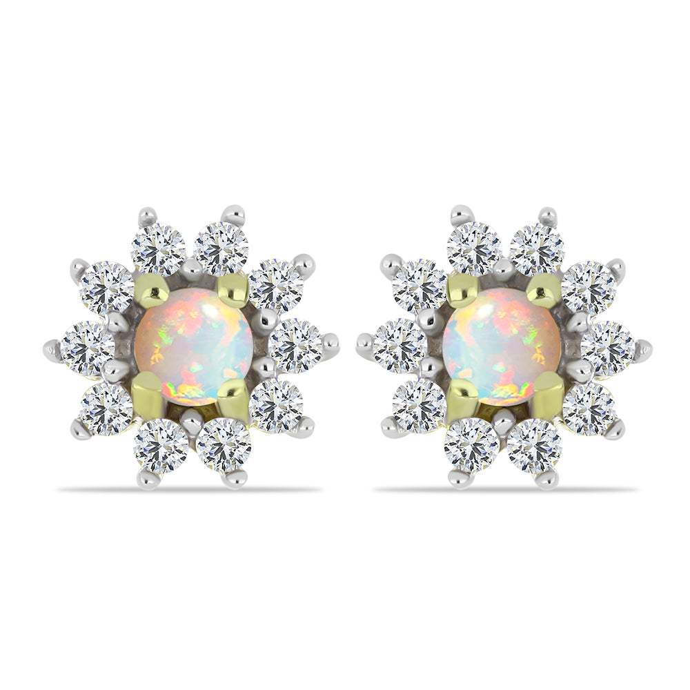 Brincos de Prata com Banho de Ouro com Opala da Etiópia de Lega Dembi e Topázio Branco 1 