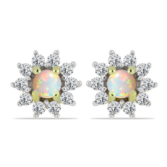 Brincos de Prata com Banho de Ouro com Opala da Etiópia de Lega Dembi e Topázio Branco