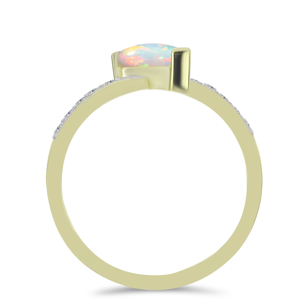 Anel de Prata com Banho de Ouro com Opala da Etiópia de Lega Dembi e Topázio Branco 3 