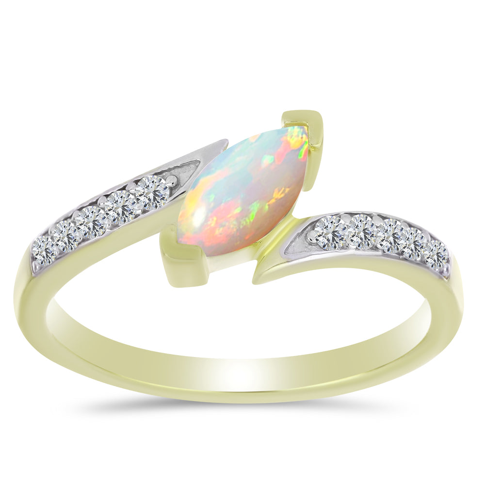 Anel de Prata com Banho de Ouro com Opala da Etiópia de Lega Dembi e Topázio Branco 1 