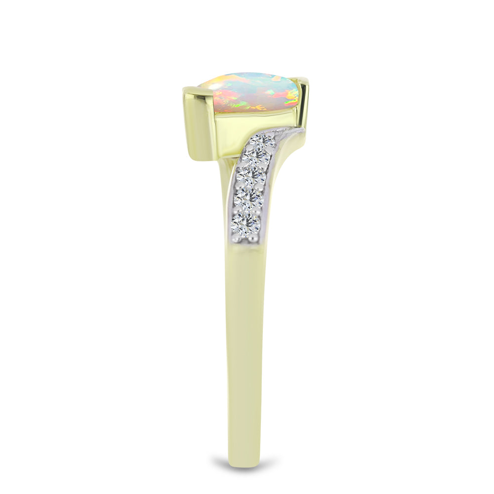 Anel de Prata com Banho de Ouro com Opala da Etiópia de Lega Dembi e Topázio Branco 4 