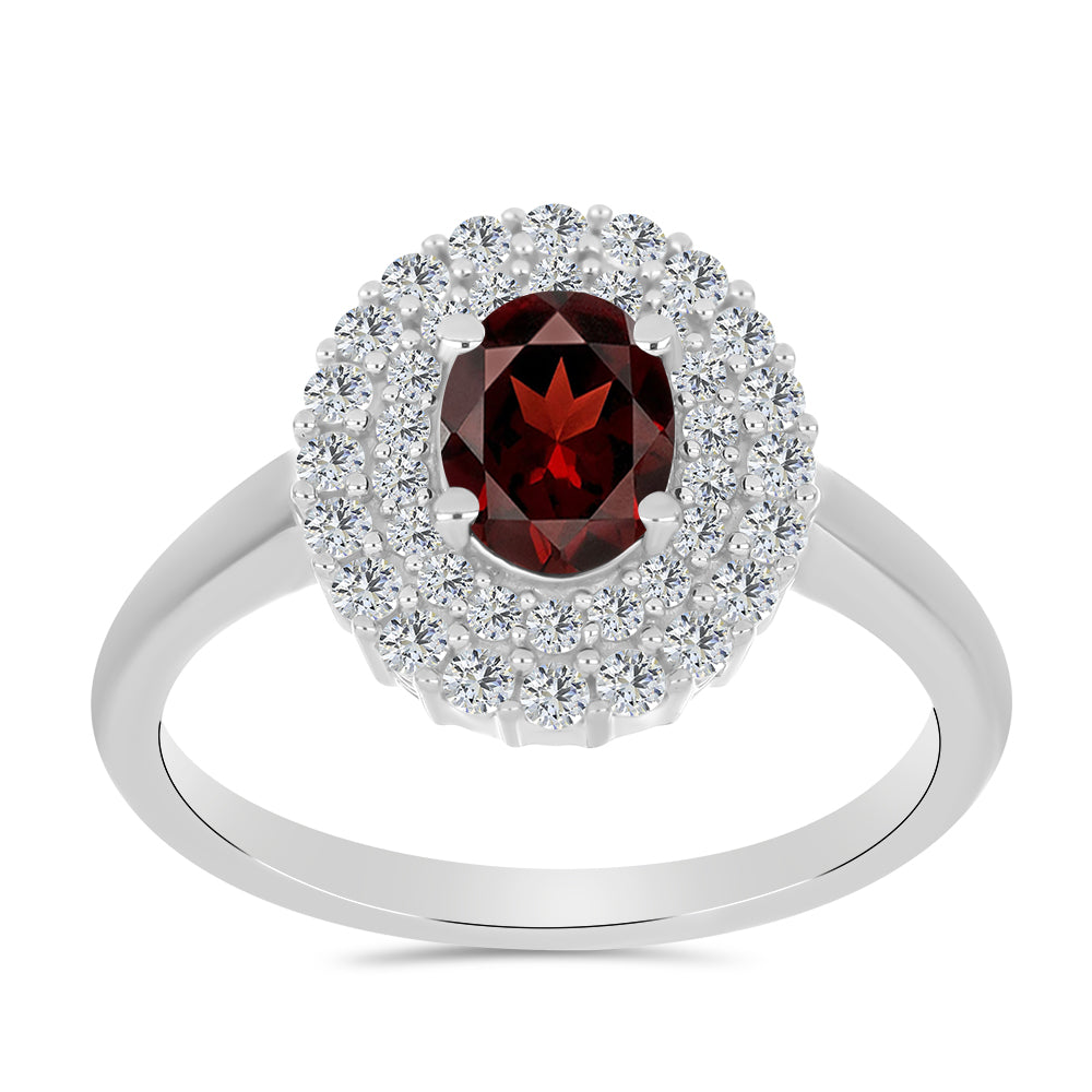 Anel de Prata com Granada de Barton e Topázio Branco