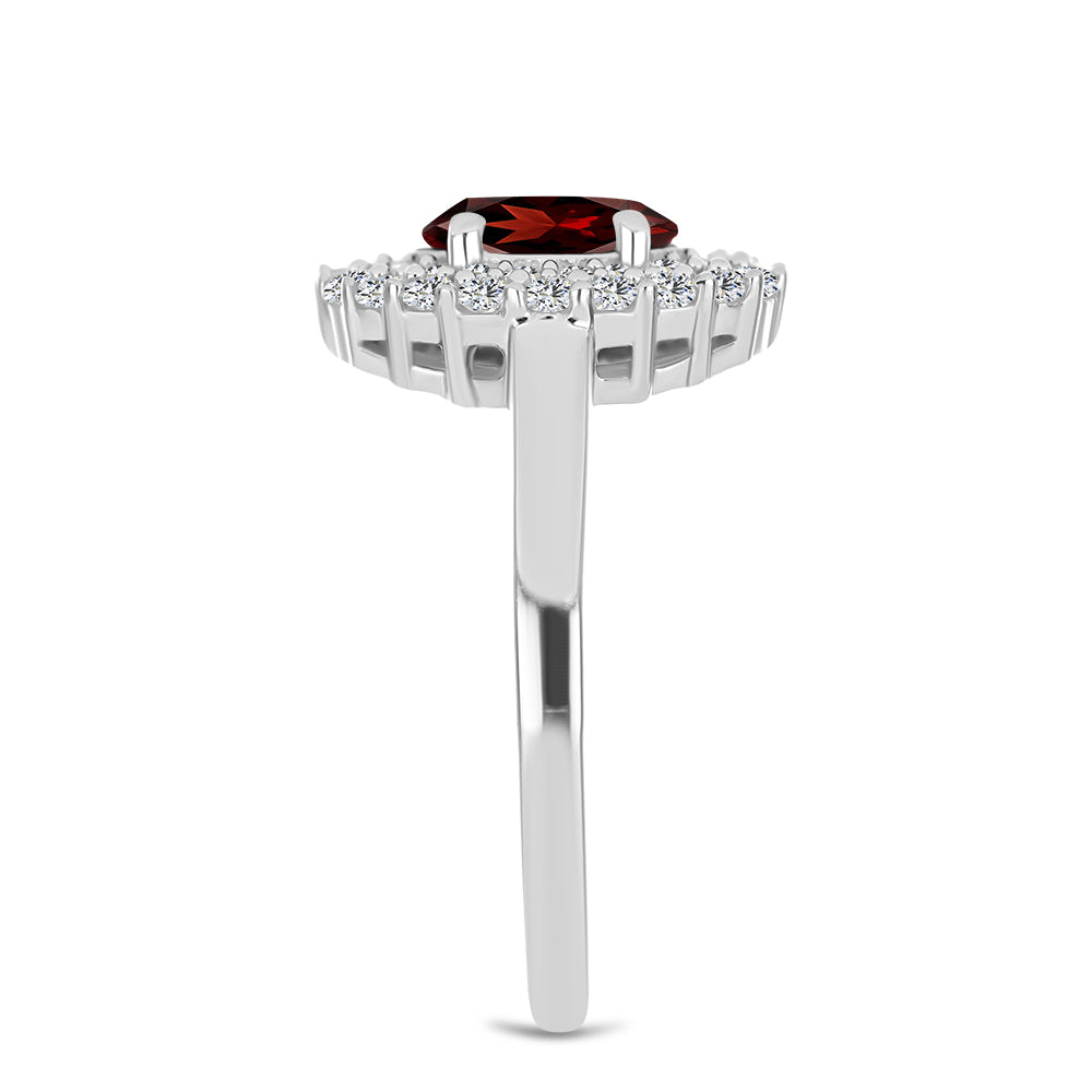 Anel de Prata com Granada de Barton e Topázio Branco