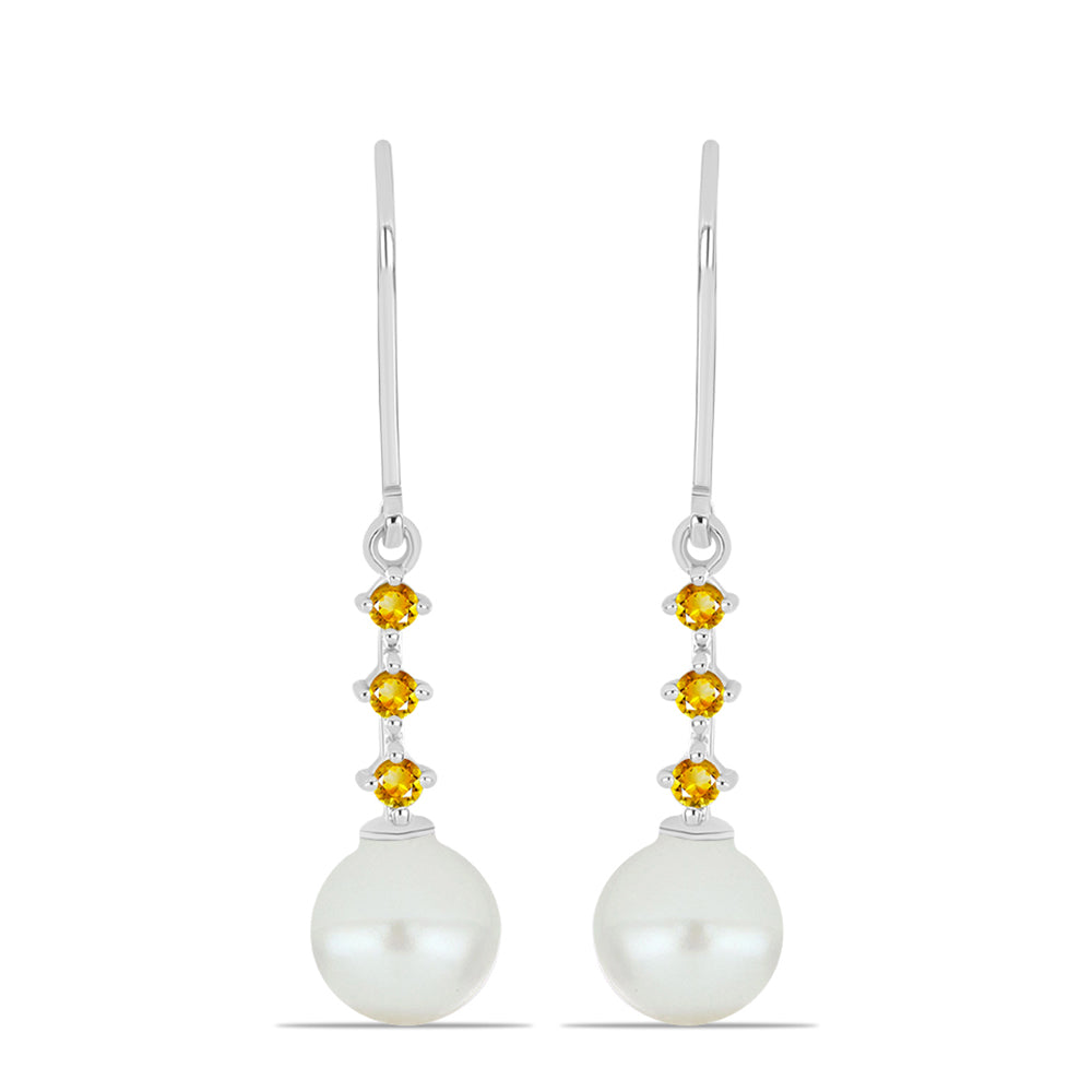 Brincos de Prata com Citrino de Ural e Pérola Branca de Água Doce 1 