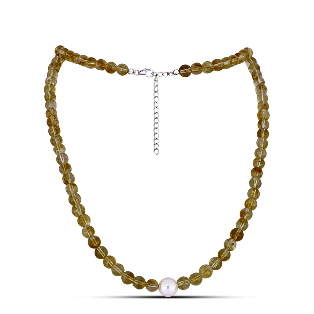 Colar de Prata com Citrino de Ural e Pérola Branca de Água Doce 1 