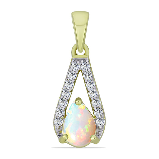 Pendente de Prata com Banho de Ouro com Opala da Etiópia de Lega Dembi e Topázio Branco