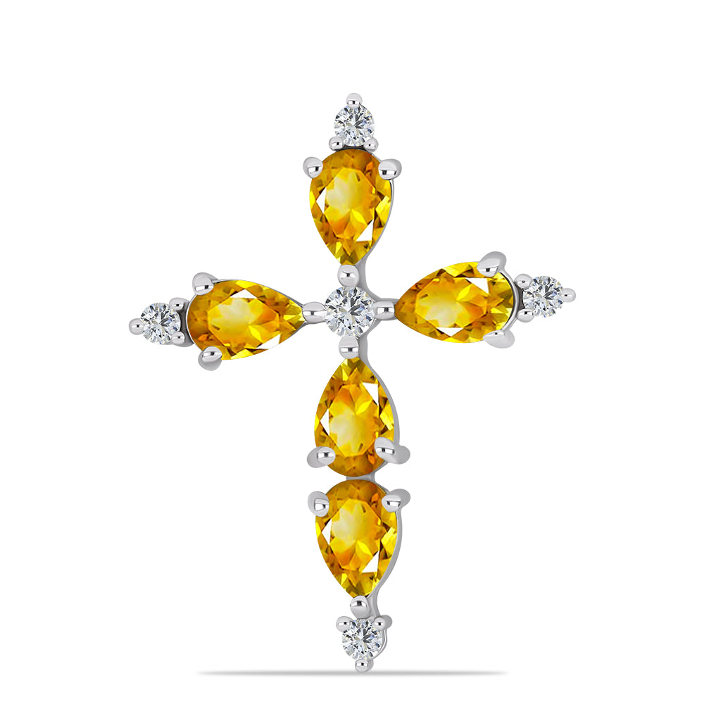 Cruz Pendente de Prata com Citrino de Ural e Topázio Branco 1 