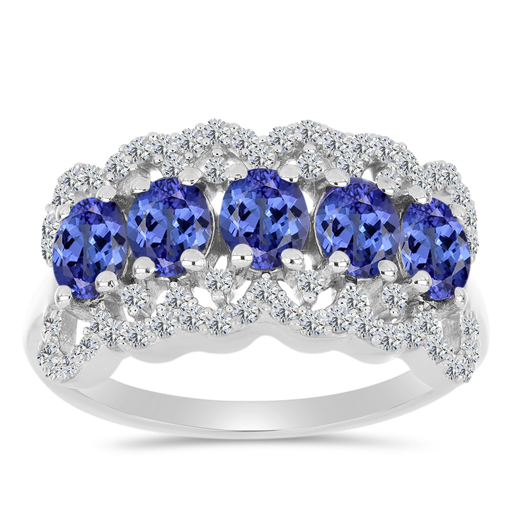 Anel de Prata com Tanzanite e Topázio Branco  Contraste: Cabeca de Veado (800)