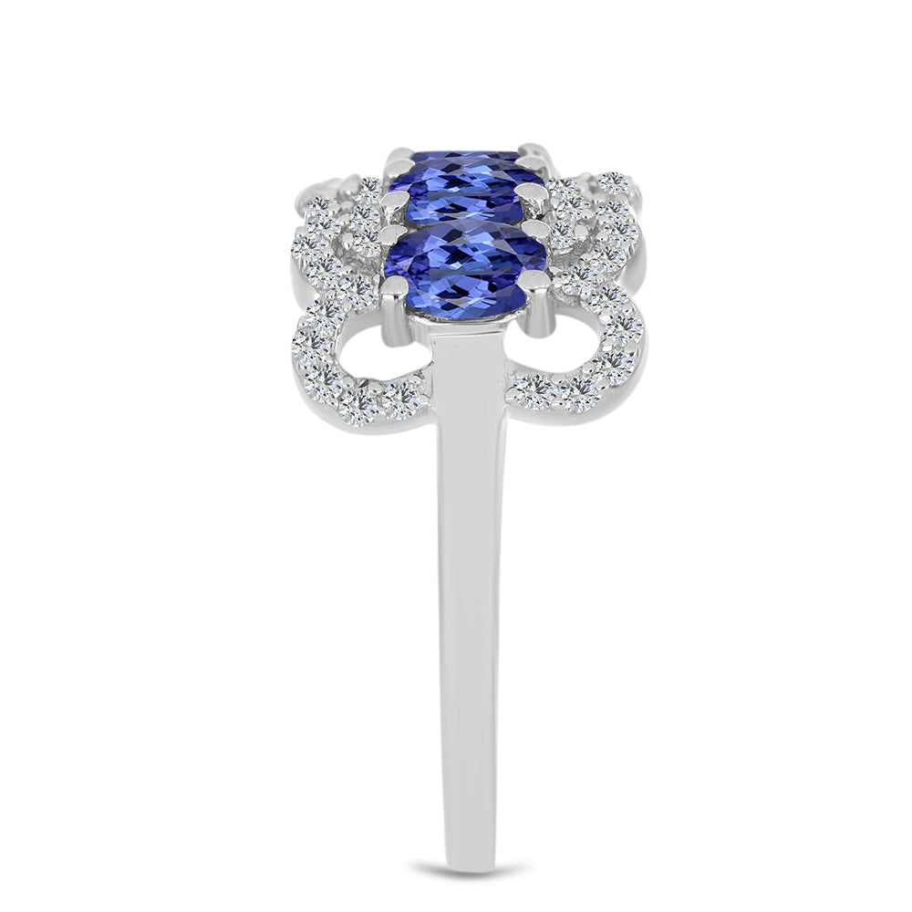Anel de Prata com Tanzanite e Topázio Branco  Contraste: Cabeca de Veado (800) 4 
