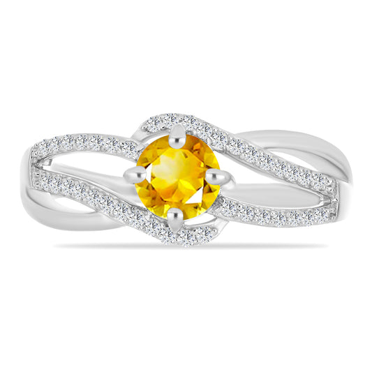 Anel de Prata com Citrino de Ural e Topázio Branco  Contraste: Cabeca de Veado (800)