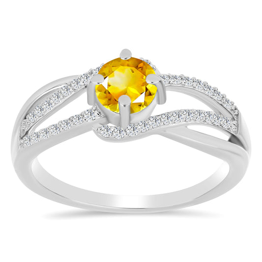 Anel de Prata com Citrino de Ural e Topázio Branco  Contraste: Cabeca de Veado (800)