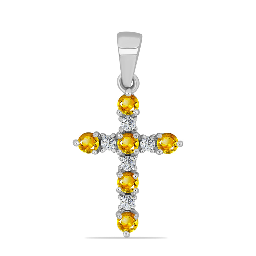 Cruz Pendente de Prata com Citrino de Ural e Topázio Branco
