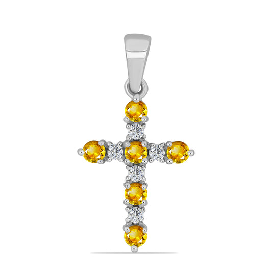 Cruz Pendente de Prata com Citrino de Ural e Topázio Branco