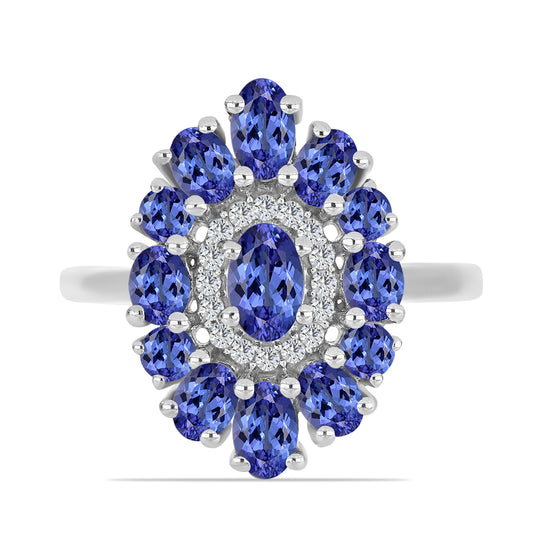 Anel de Prata com Tanzanite  Contraste: Cabeca de Veado (800)