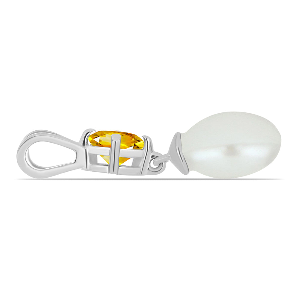 Pendente de Prata com Citrino de Ural e Pérola Branca de Água Doce 2 