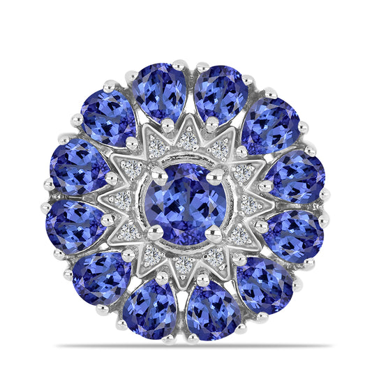 Anel de Prata com Tanzanite e Topázio Branco  Contraste: Cabeca de Veado (800)