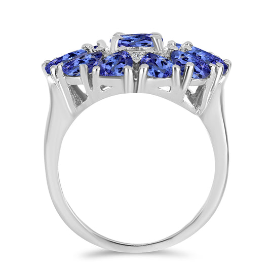 Anel de Prata com Tanzanite e Topázio Branco  Contraste: Cabeca de Veado (800)