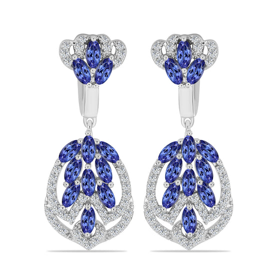 Brincos de Prata com Tanzanite e Topázio Branco  Contraste: Cabeca de Veado (800)