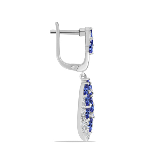 Brincos de Prata com Tanzanite e Topázio Branco  Contraste: Cabeca de Veado (800)