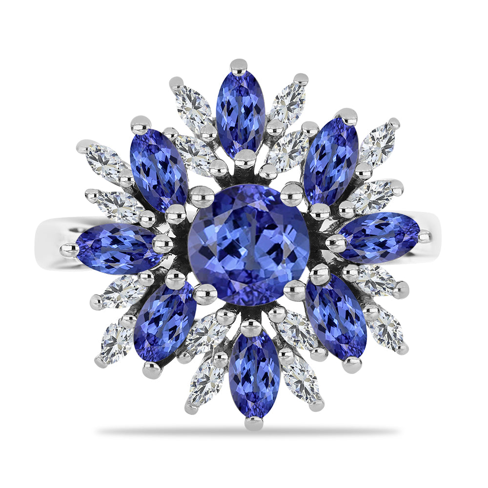 Anel de Prata com Tanzanite e Zircão Branco  Contraste: Cabeca de Veado (800)