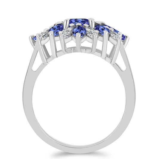 Anel de Prata com Tanzanite e Zircão Branco  Contraste: Cabeca de Veado (800)