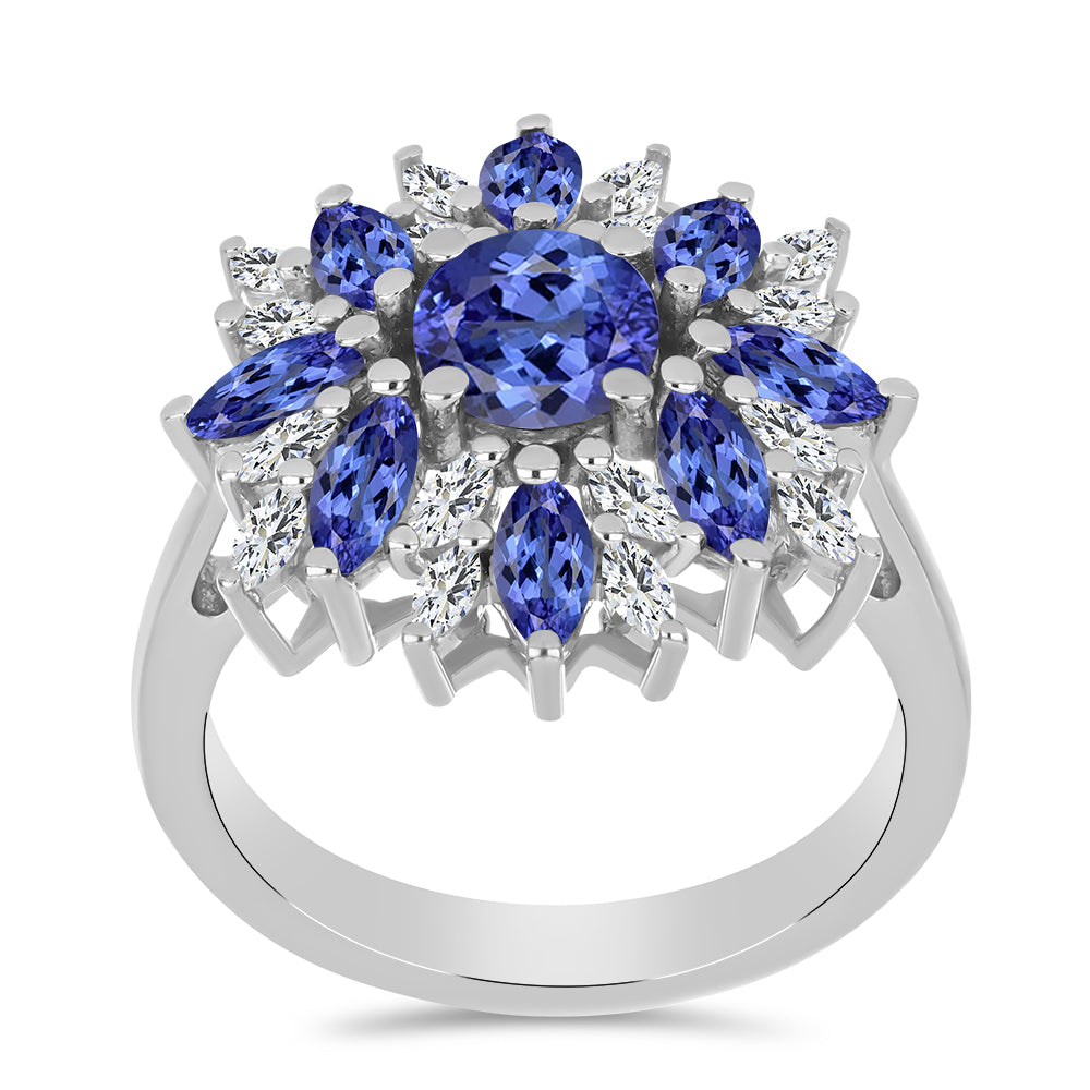 Anel de Prata com Tanzanite e Zircão Branco  Contraste: Cabeca de Veado (800)