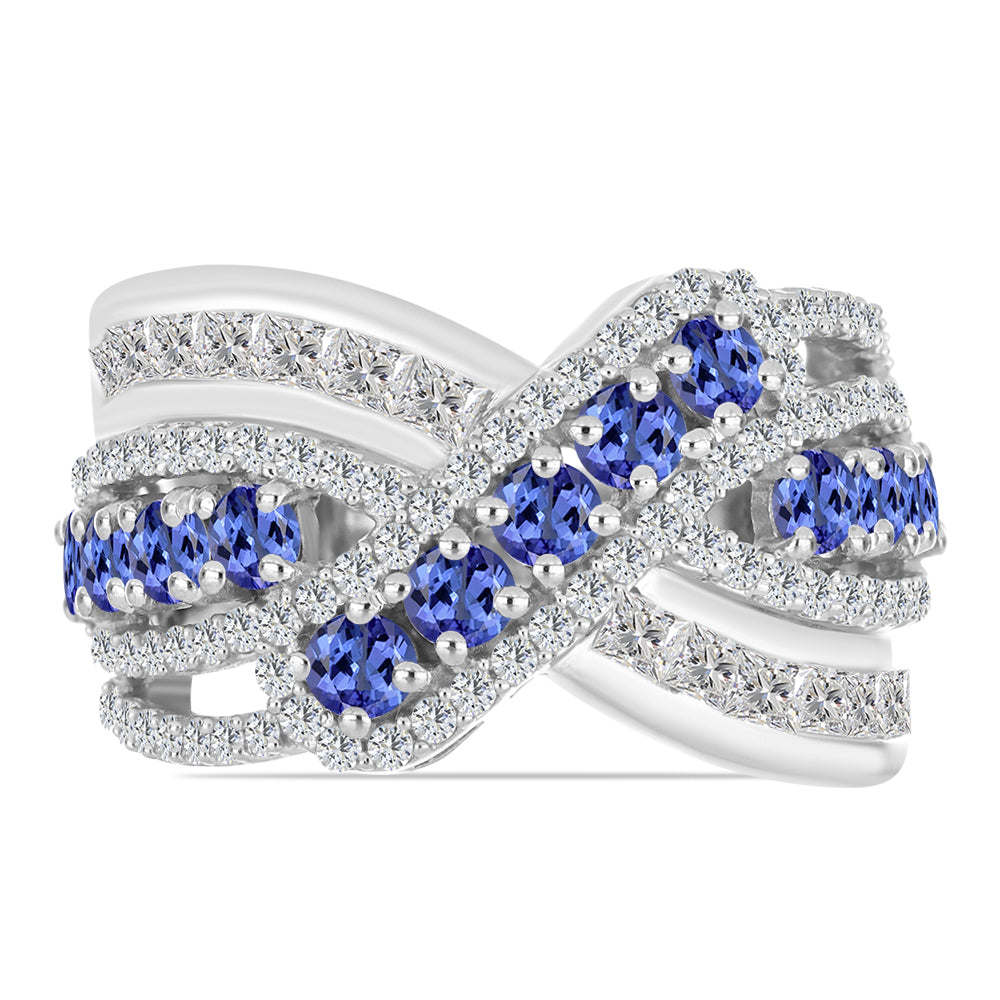 Anel de Prata com Tanzanite e Topázio Branco  Contraste: Cabeca de Veado (800) 1 