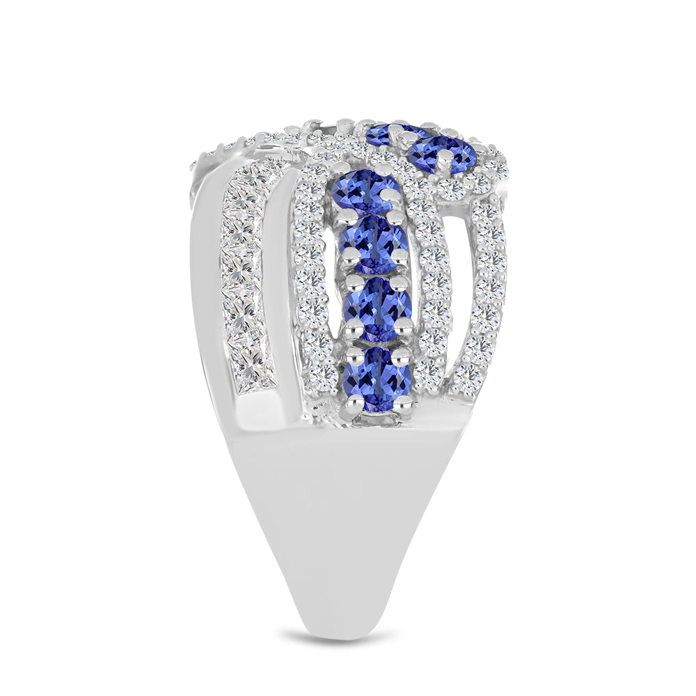 Anel de Prata com Tanzanite e Topázio Branco  Contraste: Cabeca de Veado (800) 4 