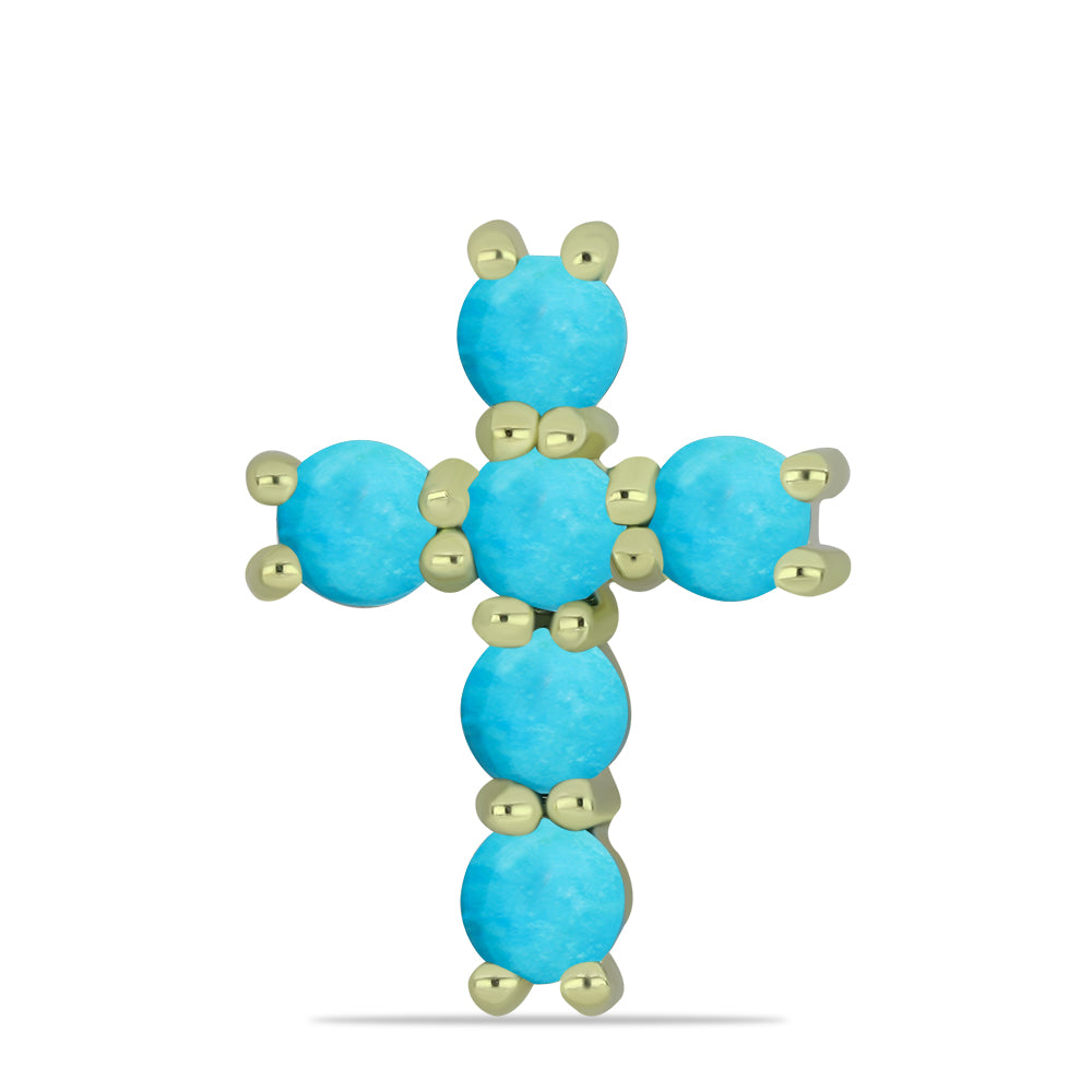 Cruz Pendente de Prata com Banho de Ouro com Turquesa Bela Adormecida