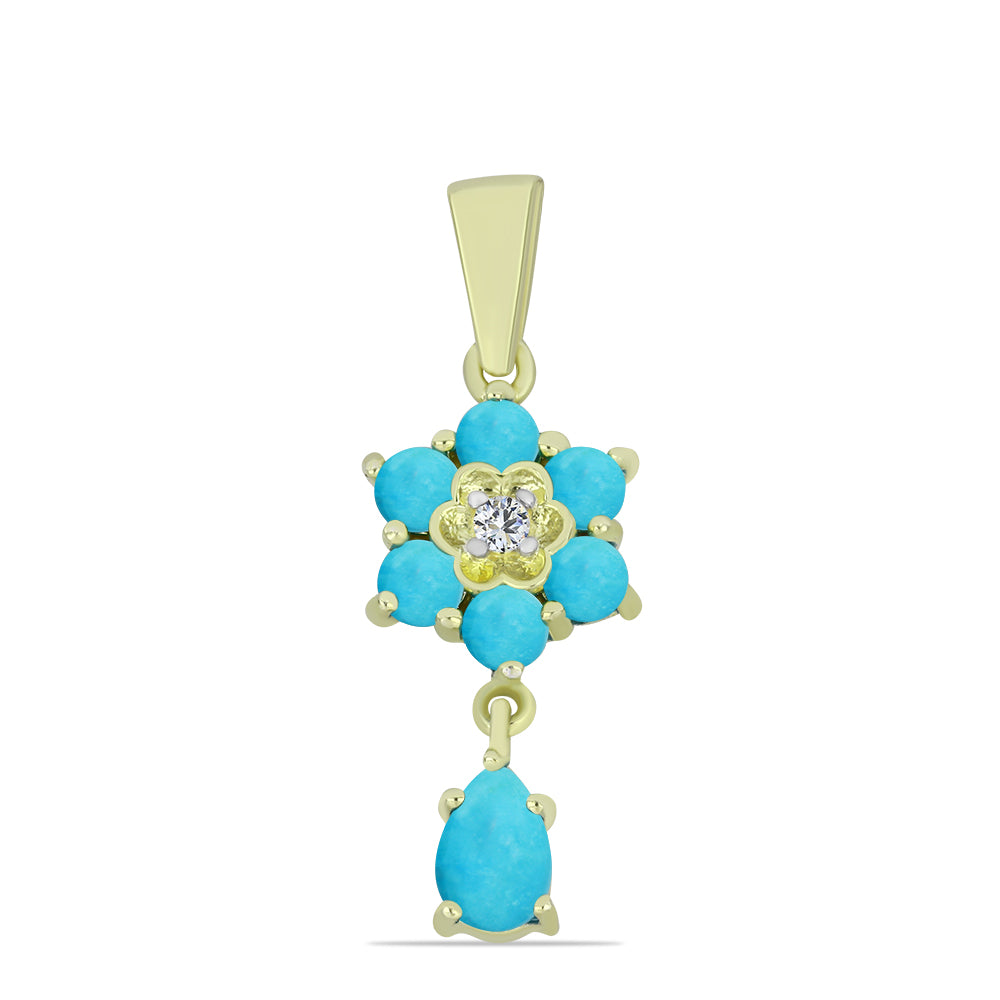 Pendente de Prata com Banho de Ouro com Turquesa Bela Adormecida e Topázio Branco 1 