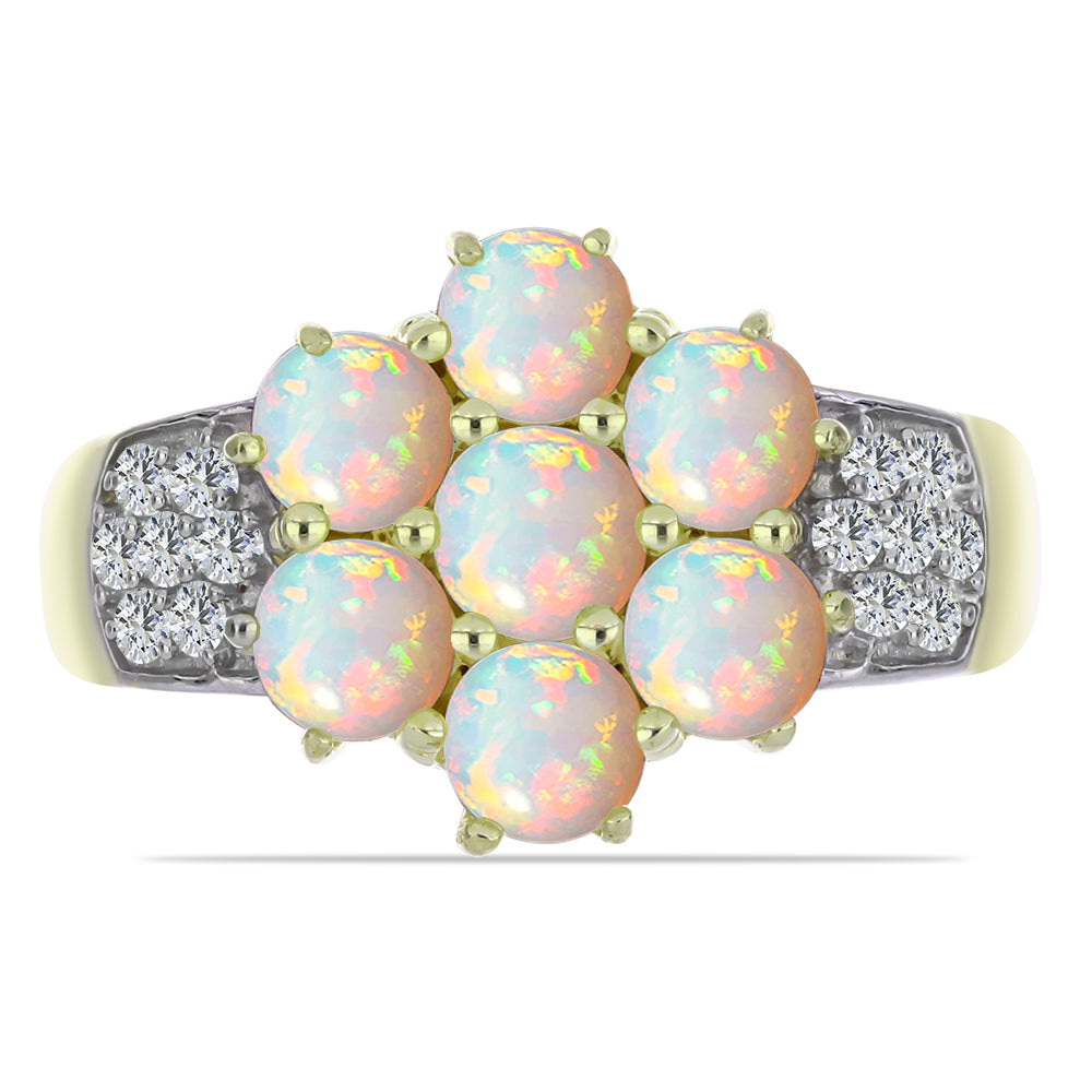 Anel de Prata com Banho de Ouro com Opala da Etiópia de Lega Dembi e Topázio Branco  Contraste: Cabeca de Veado (800)