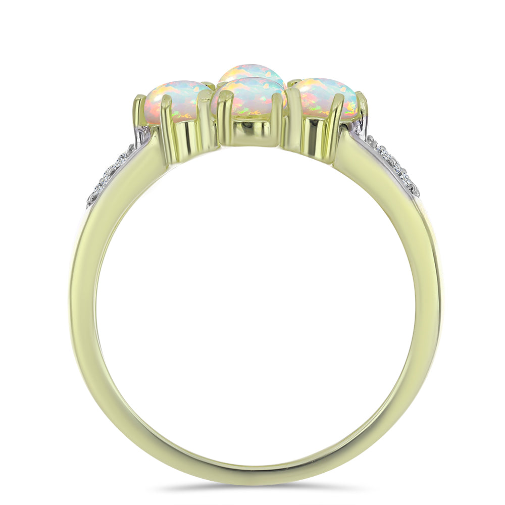 Anel de Prata com Banho de Ouro com Opala da Etiópia de Lega Dembi e Topázio Branco  Contraste: Cabeca de Veado (800)