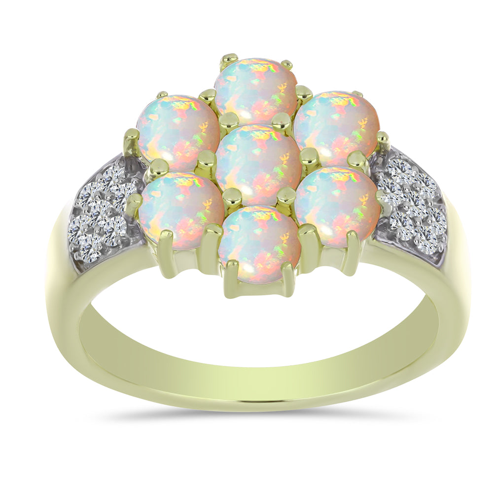 Anel de Prata com Banho de Ouro com Opala da Etiópia de Lega Dembi e Topázio Branco  Contraste: Cabeca de Veado (800) 3 