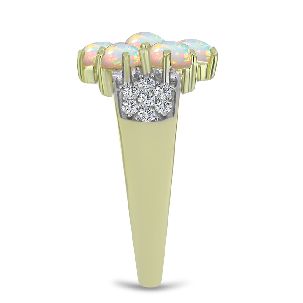 Anel de Prata com Banho de Ouro com Opala da Etiópia de Lega Dembi e Topázio Branco  Contraste: Cabeca de Veado (800) 4 