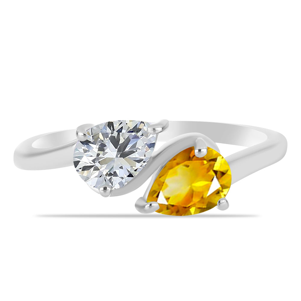 Anel de Prata com Citrino de Ural e Topázio Branco