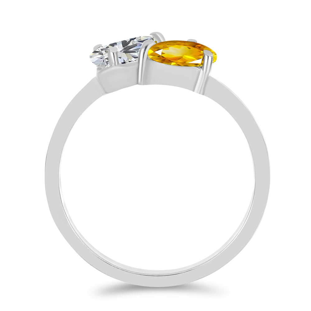 Anel de Prata com Citrino de Ural e Topázio Branco