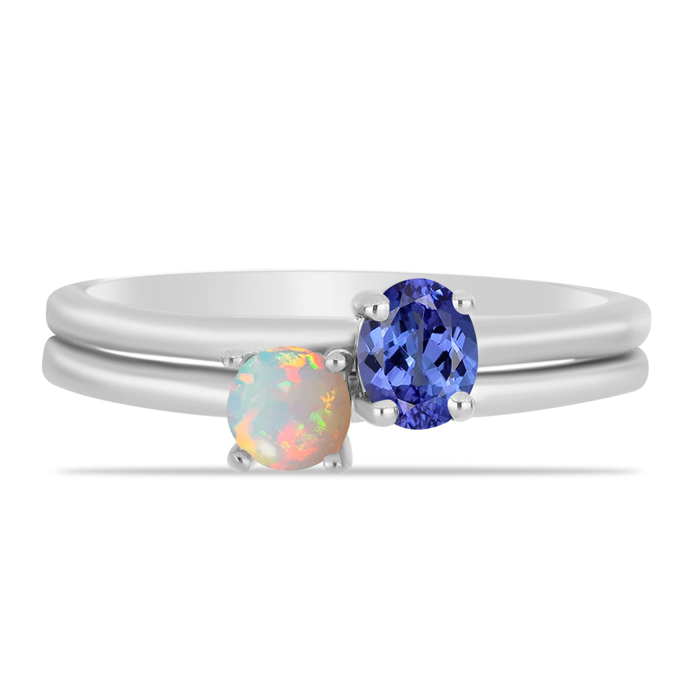 Conjunto de Prata com Tanzanite e Opala da Etiópia de Lega Dembi ( Anel )  Contraste: Cabeca de Veado (800)