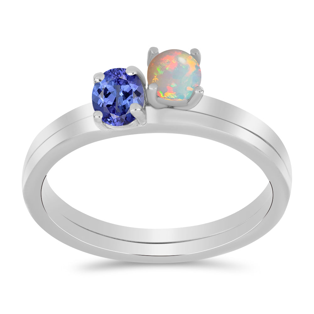 Conjunto de Prata com Tanzanite e Opala da Etiópia de Lega Dembi ( Anel )  Contraste: Cabeca de Veado (800)