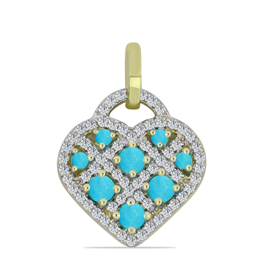 Pendente de Prata com Banho de Ouro com Turquesa Bela Adormecida e Topázio Branco