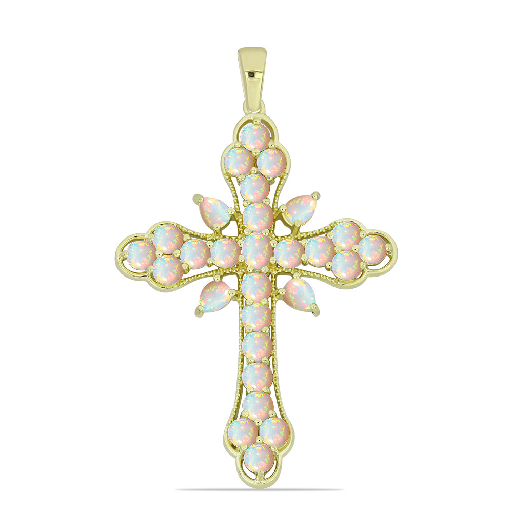 Cruz Pendente de Prata com Banho de Ouro com Opala da Etiópia de Lega Dembi  Contraste: Cabeca de Veado (800) 1 