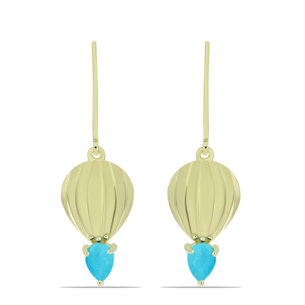 Brincos de Prata com Banho de Ouro com Turquesa Bela Adormecida 1 